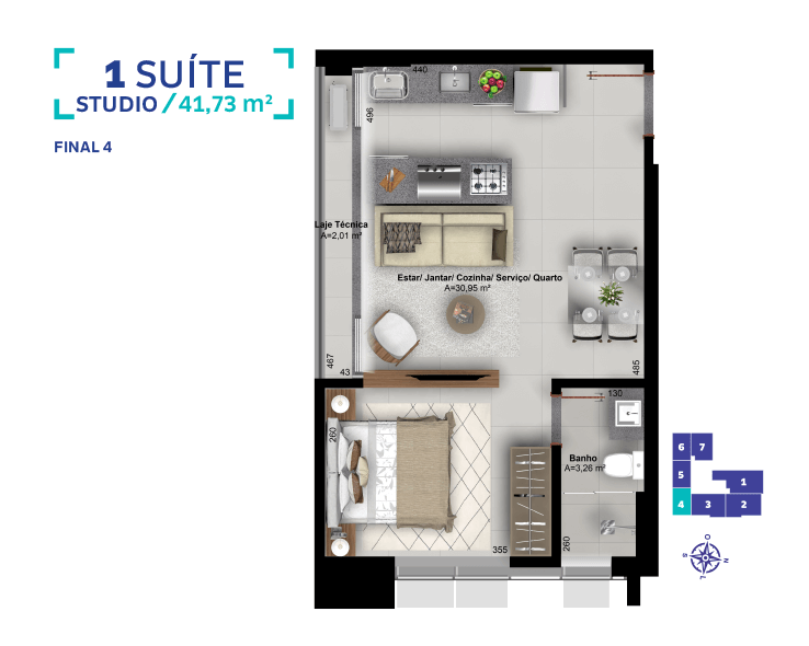 1 Suíte - Studio - 41.73m² - Final 4